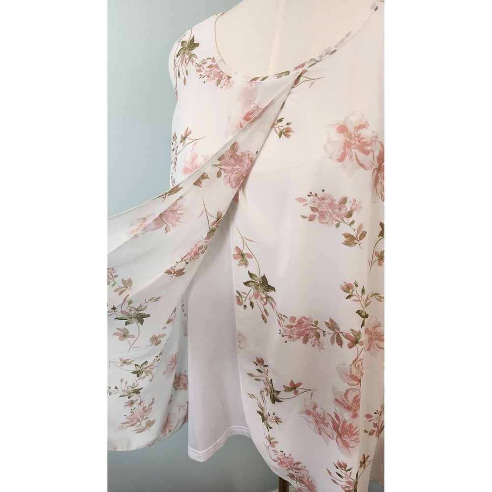 Womens XXL White Pink Floral Sleeveless Blouse - Picture 2 of 11